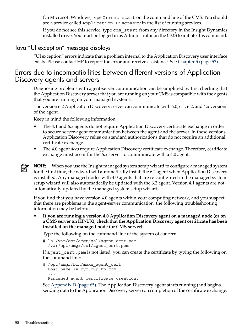 Java “ui exception” message displays, Agents and servers | HP Matrix Operating Environment Software User Manual | Page 50 / 77