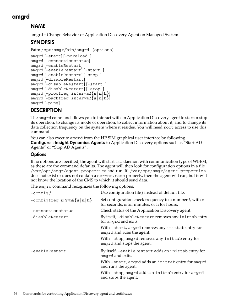 Amgrd, Name, Synopsis | Description | HP Matrix Operating Environment Software User Manual | Page 56 / 77