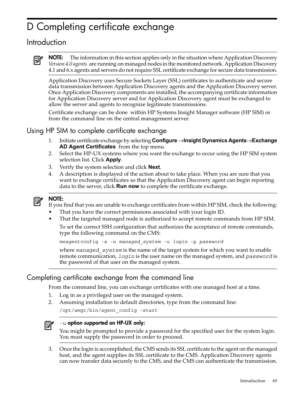 D completing certificate exchange, Introduction, Using hp sim to complete certificate exchange | HP Matrix Operating Environment Software User Manual | Page 65 / 77