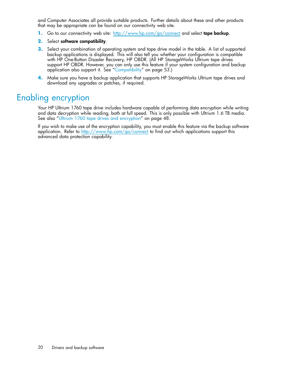 Enabling encryption | HP StoreEver Ultrium Tape Drives User Manual | Page 20 / 78