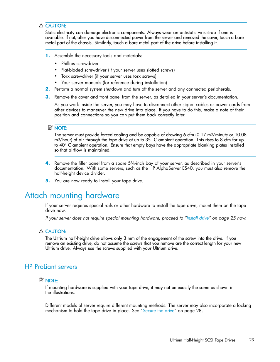 Attach mounting hardware, Hp proliant servers | HP StoreEver Ultrium Tape Drives User Manual | Page 23 / 78