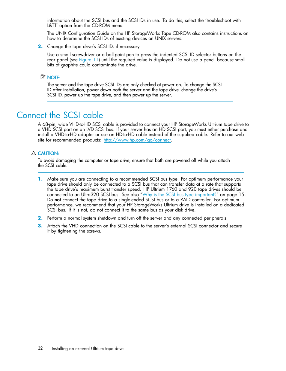 Connect the scsi cable | HP StoreEver Ultrium Tape Drives User Manual | Page 32 / 78