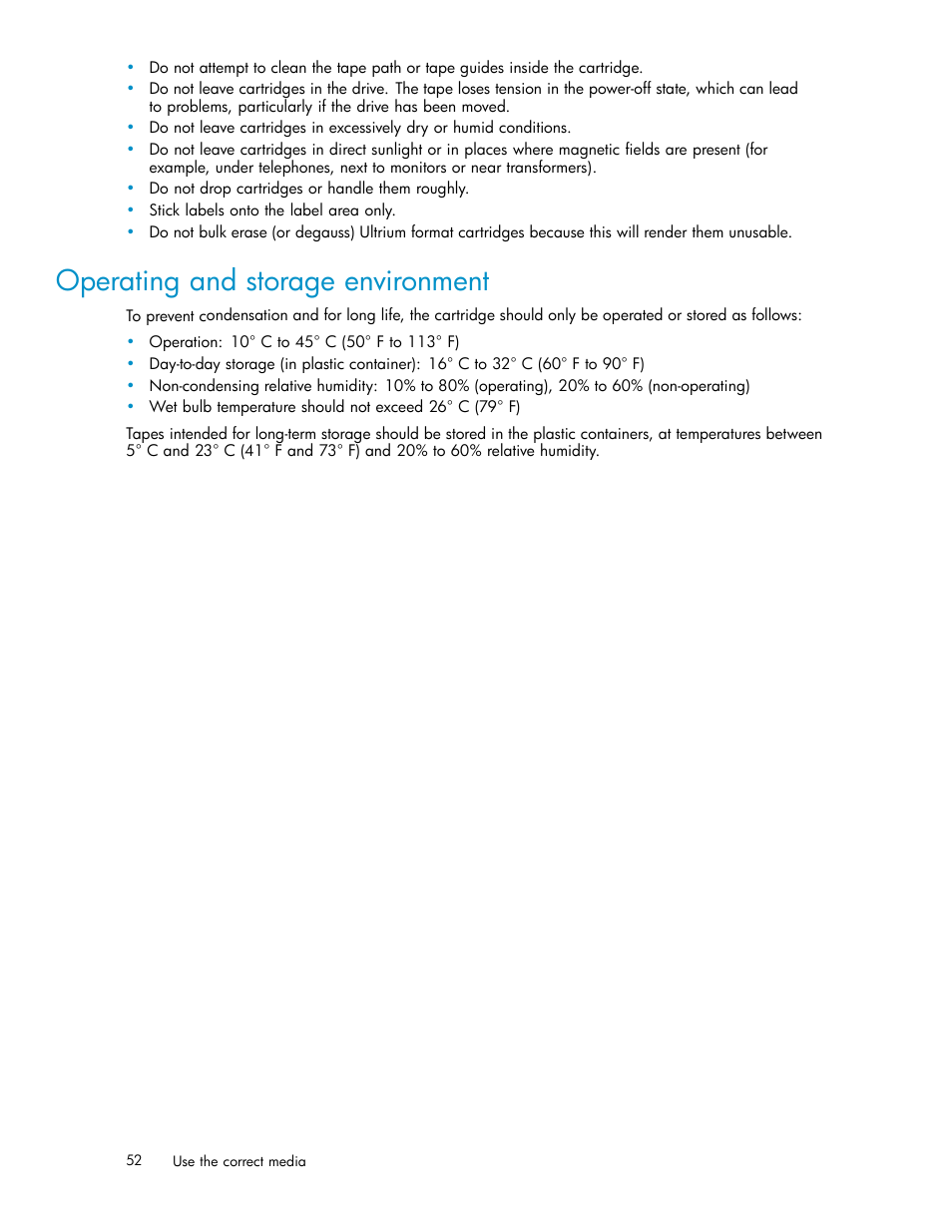 Operating and storage environment | HP StoreEver Ultrium Tape Drives User Manual | Page 52 / 78