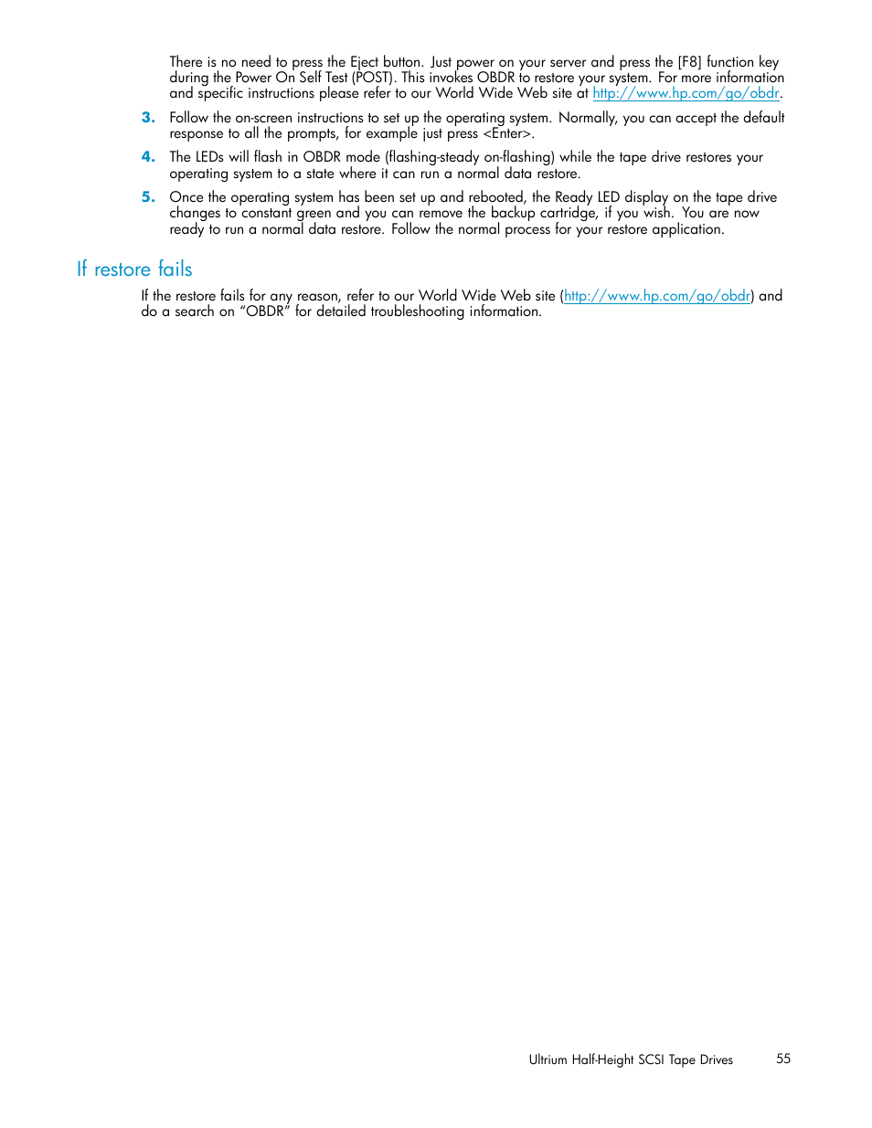 If restore fails | HP StoreEver Ultrium Tape Drives User Manual | Page 55 / 78