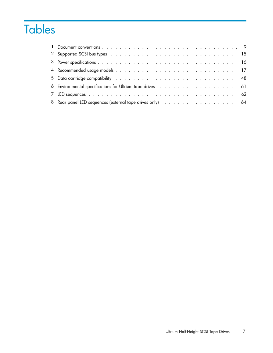 Tables | HP StoreEver Ultrium Tape Drives User Manual | Page 7 / 78