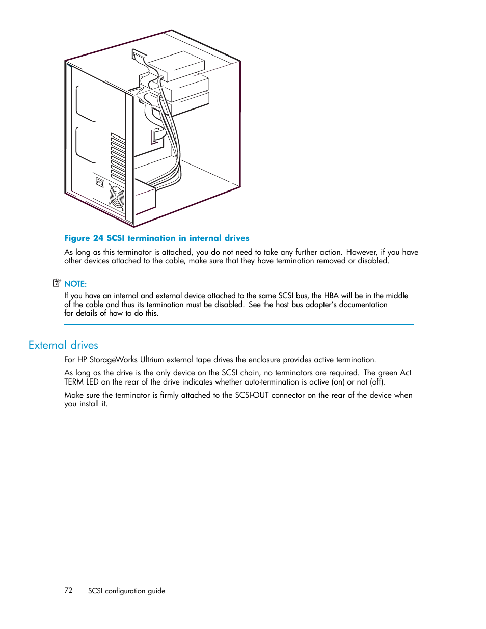 External drives, 24 scsi termination in internal drives | HP StoreEver Ultrium Tape Drives User Manual | Page 72 / 78