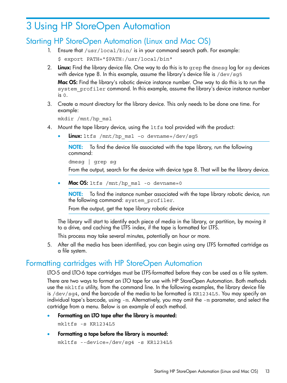 3 using hp storeopen automation, Formatting cartridges with hp storeopen automation | HP StoreEver Ultrium Tape Drives User Manual | Page 13 / 25