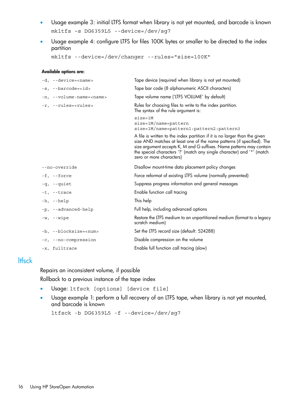Ltfsck | HP StoreEver Ultrium Tape Drives User Manual | Page 16 / 25