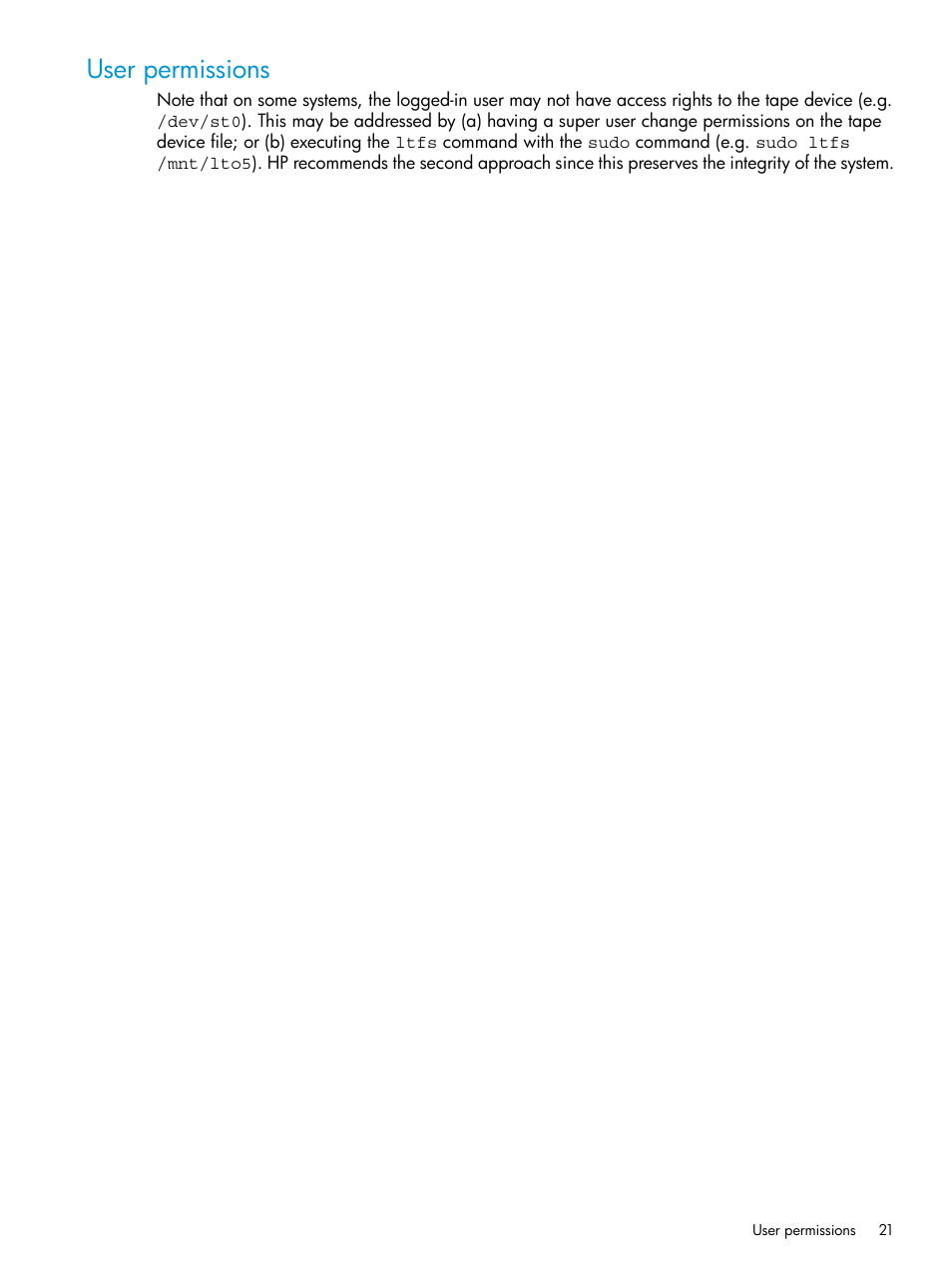User permissions | HP StoreEver Ultrium Tape Drives User Manual | Page 21 / 25