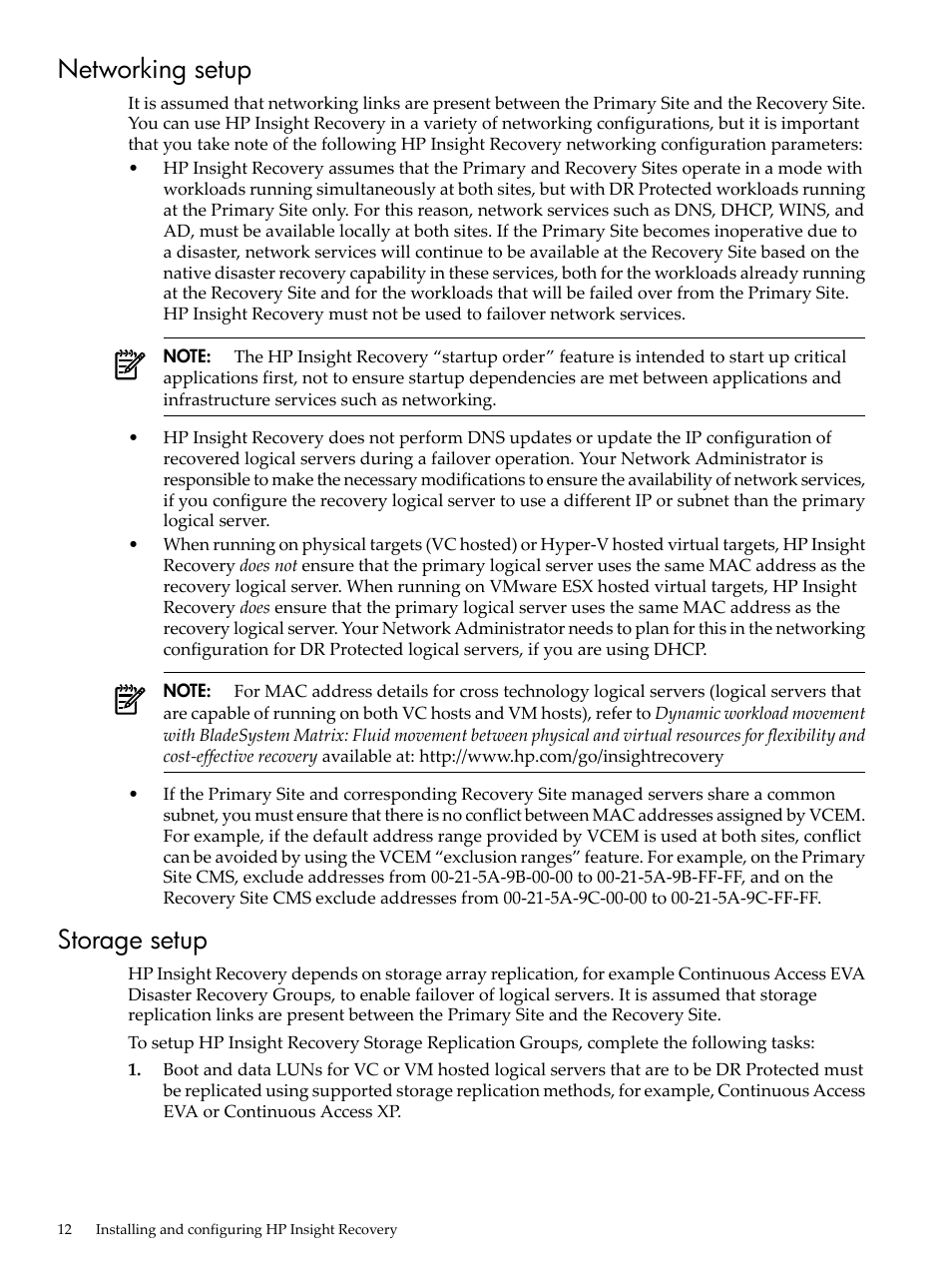 Networking setup, Storage setup, Networking setup storage setup | HP Matrix Operating Environment Software User Manual | Page 12 / 36