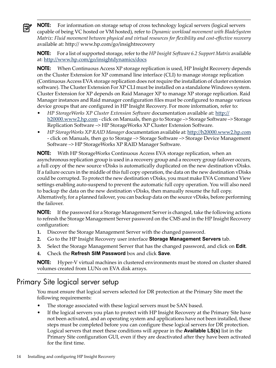 Primary site logical server setup | HP Matrix Operating Environment Software User Manual | Page 14 / 36