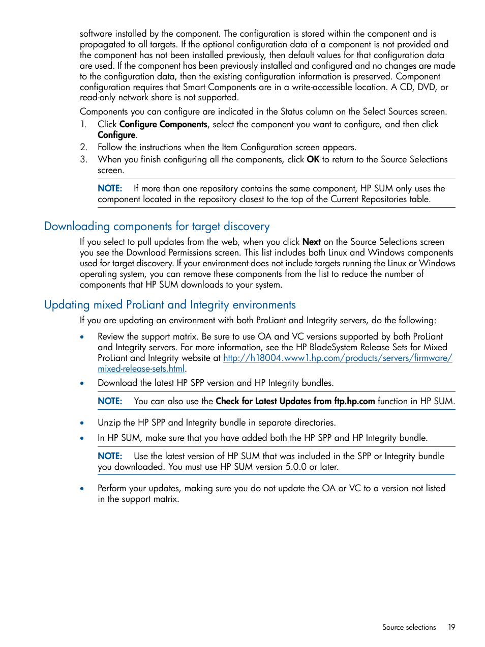 Downloading components for target discovery, Updating mixed proliant and integrity environments | HP Smart Update Manager User Manual | Page 19 / 77