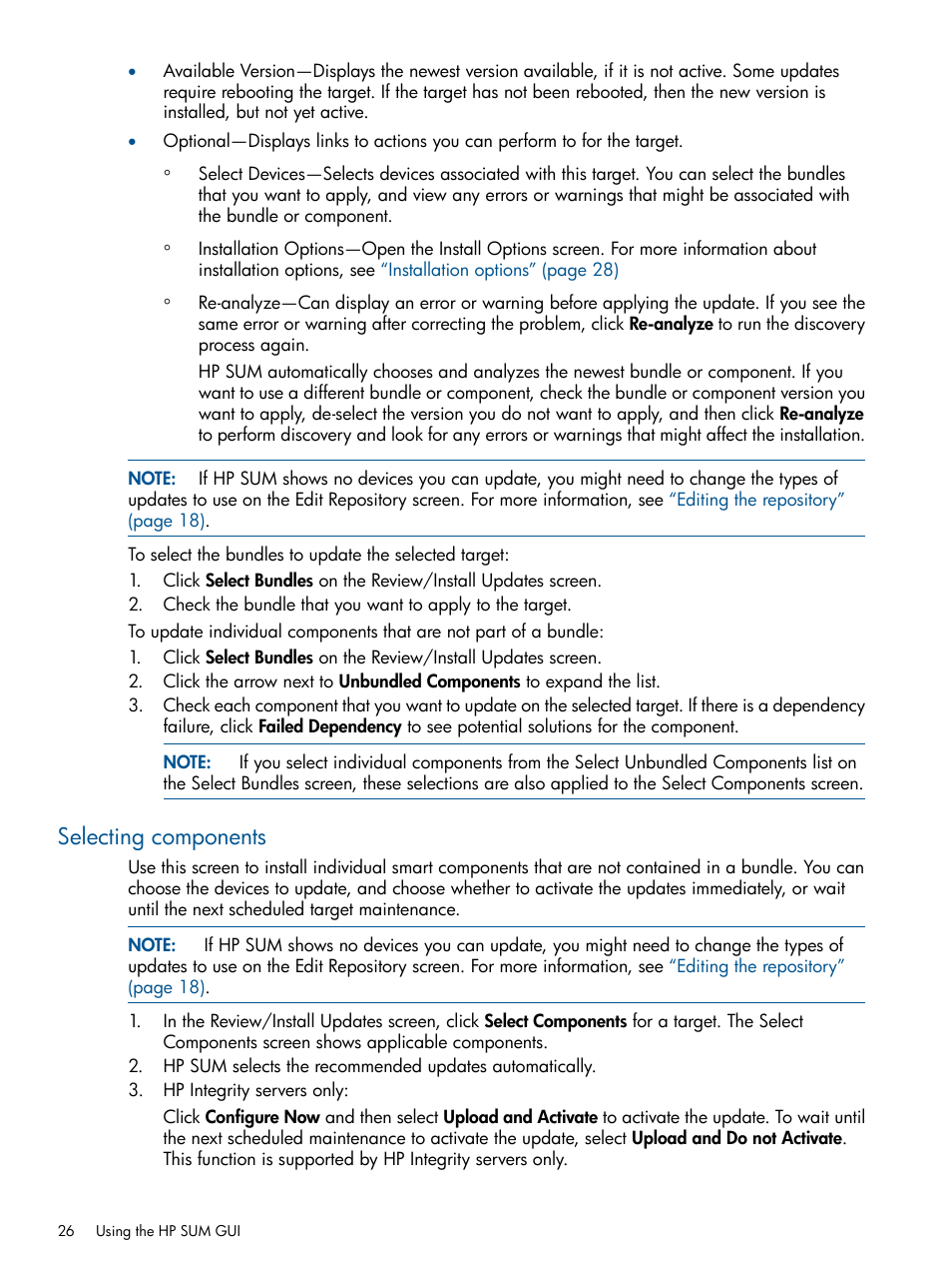 Selecting components | HP Smart Update Manager User Manual | Page 26 / 77