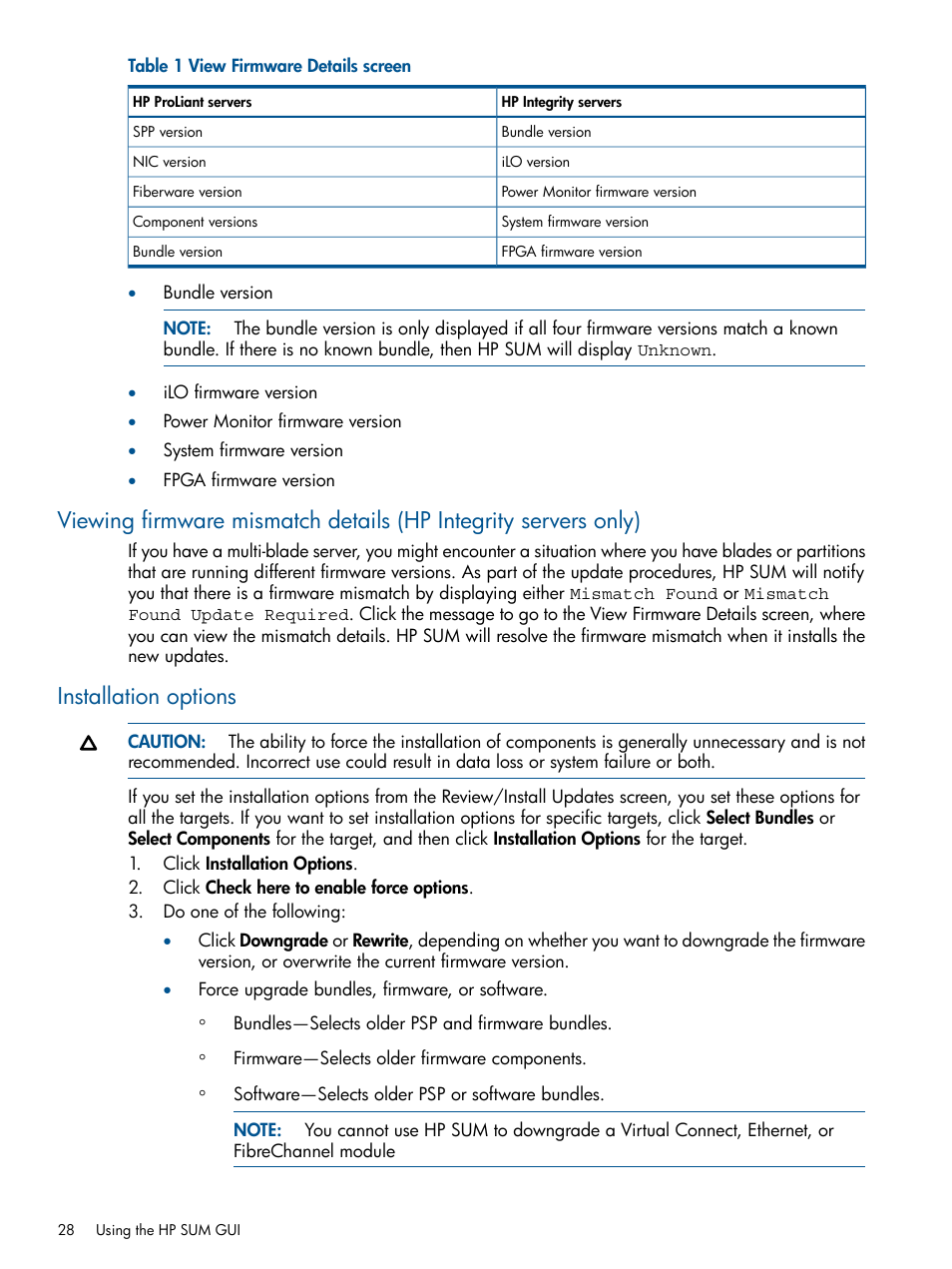 Installation options | HP Smart Update Manager User Manual | Page 28 / 77