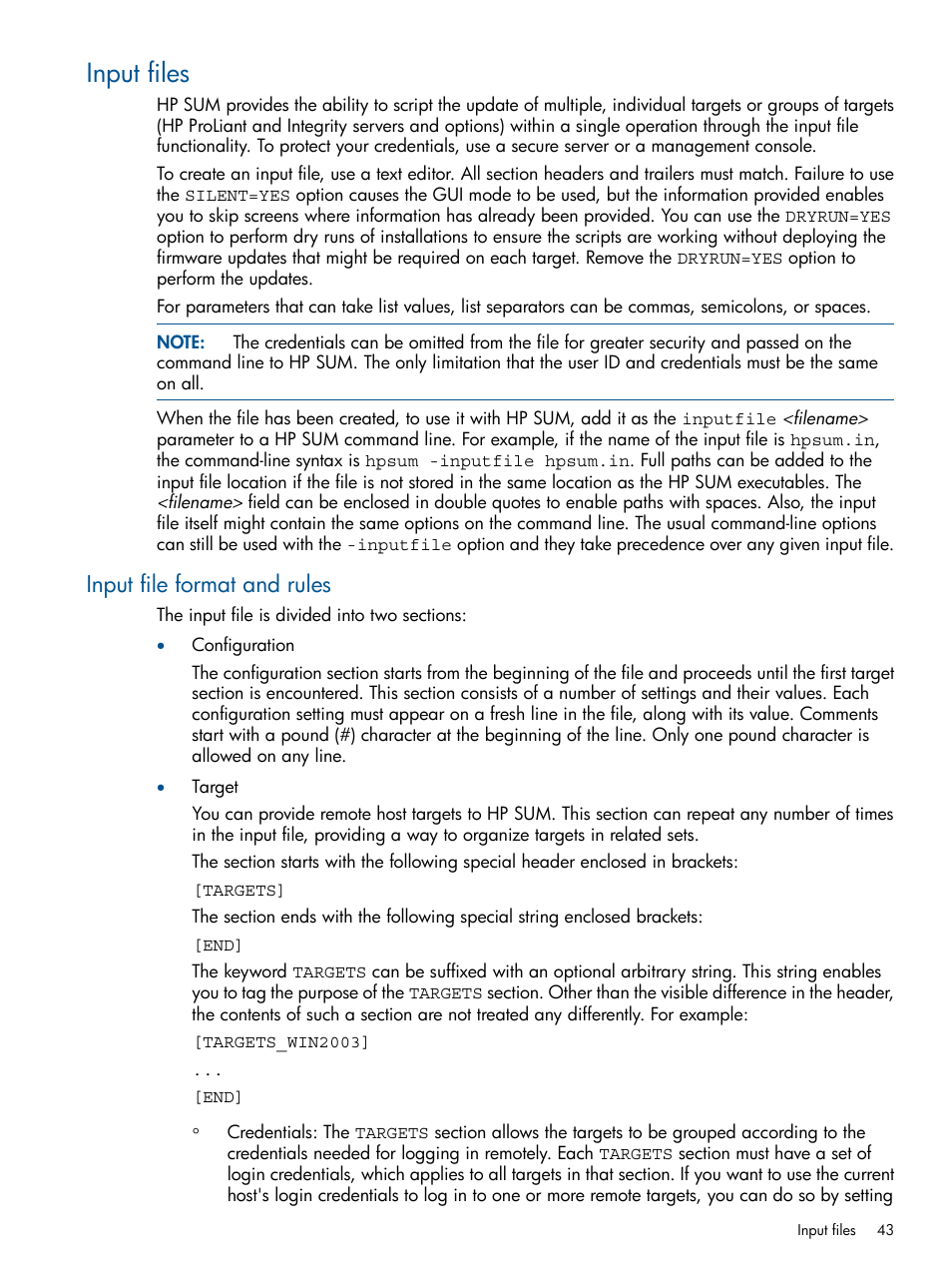 Input files, Input file format and rules | HP Smart Update Manager User Manual | Page 43 / 77