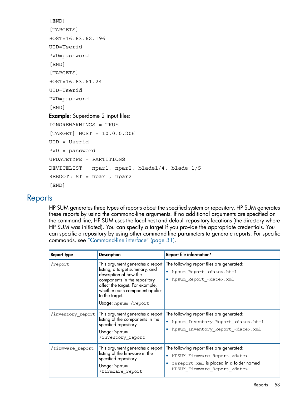 Reports | HP Smart Update Manager User Manual | Page 53 / 77