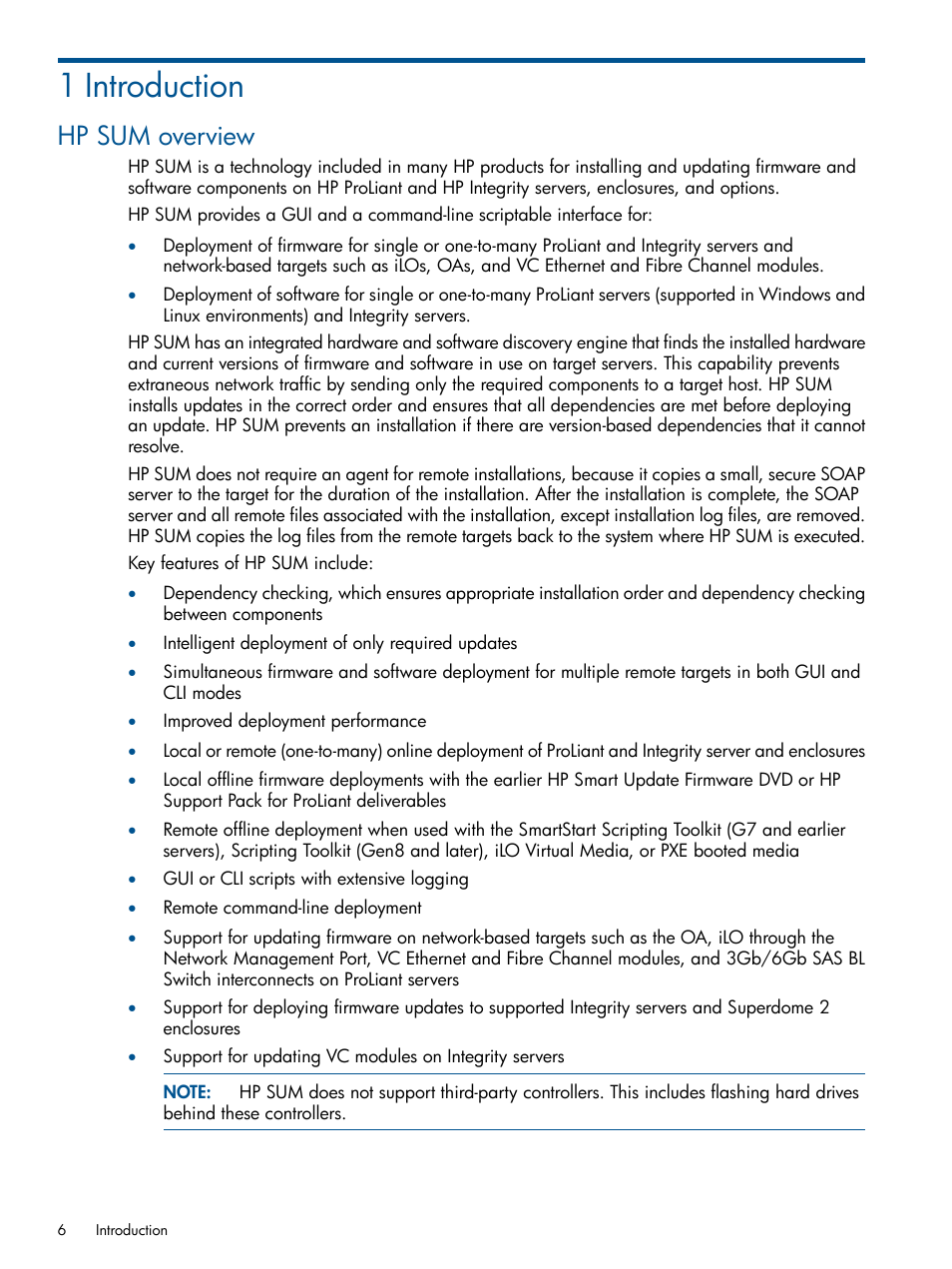 1 introduction, Hp sum overview | HP Smart Update Manager User Manual | Page 6 / 77