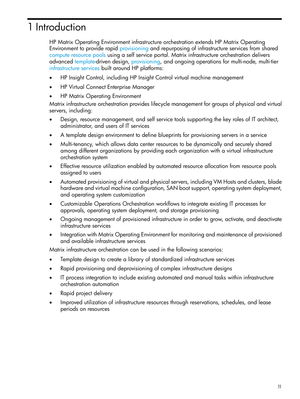 1 introduction | HP Matrix Operating Environment Software User Manual | Page 11 / 264