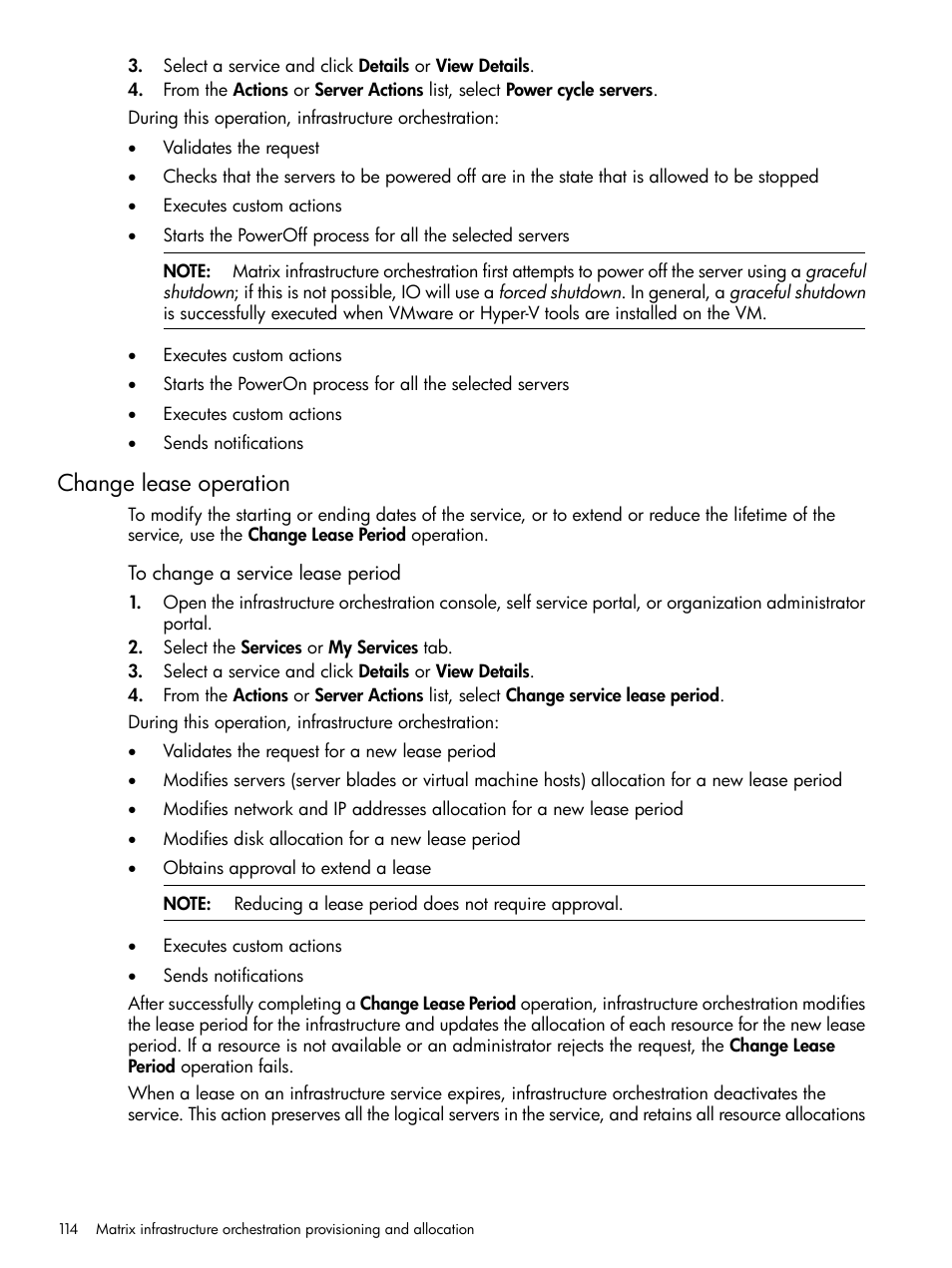 Change lease operation | HP Matrix Operating Environment Software User Manual | Page 114 / 264