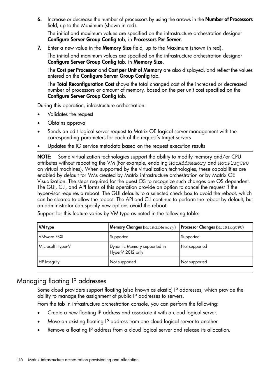 Managing floating ip addresses | HP Matrix Operating Environment Software User Manual | Page 116 / 264