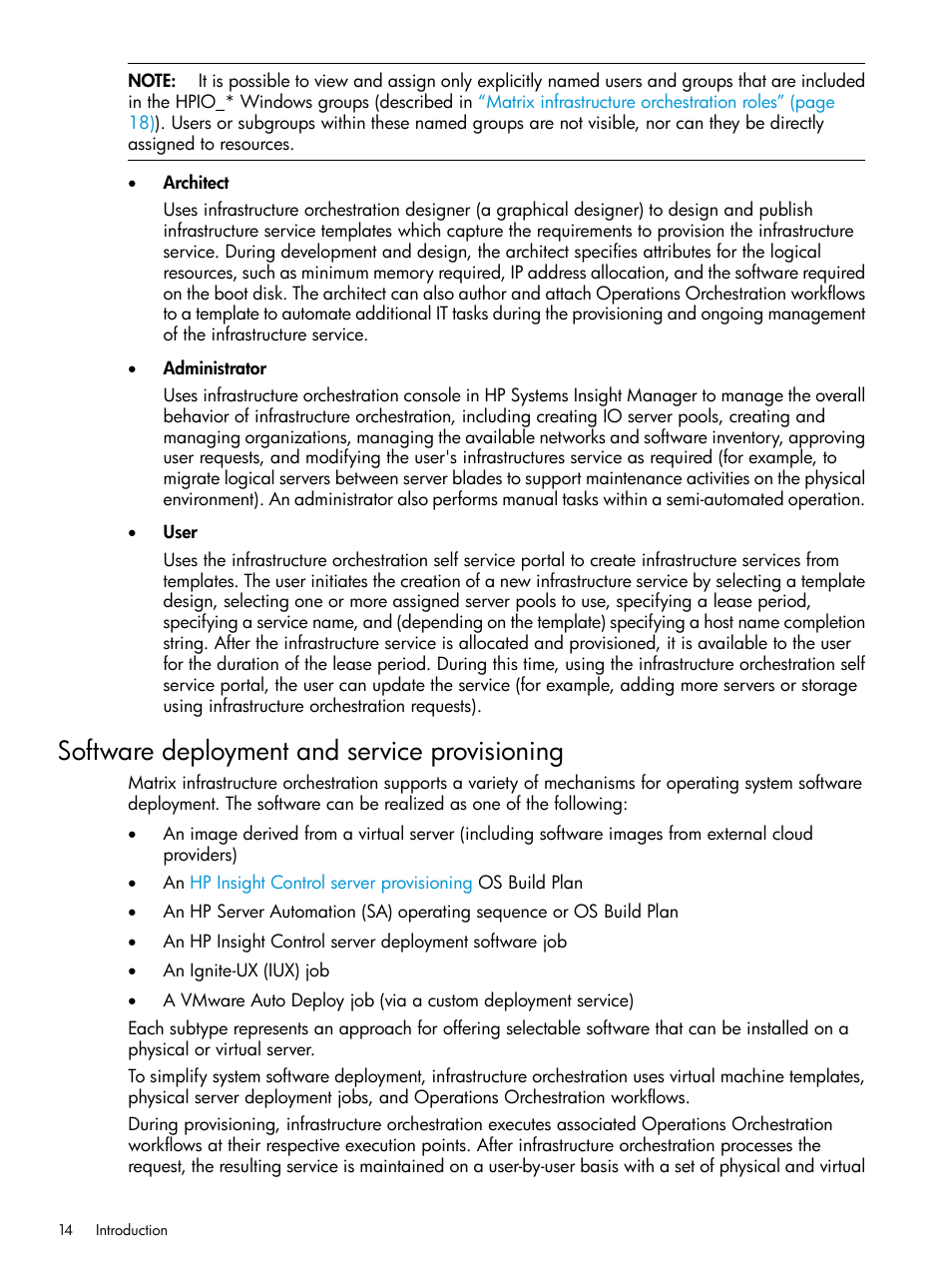 Software deployment and service provisioning | HP Matrix Operating Environment Software User Manual | Page 14 / 264