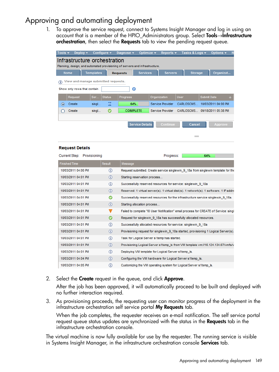Approving and automating deployment | HP Matrix Operating Environment Software User Manual | Page 149 / 264