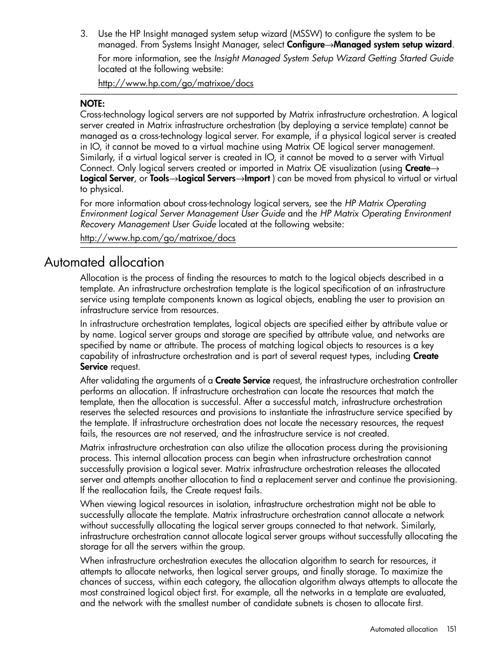 Automated allocation | HP Matrix Operating Environment Software User Manual | Page 151 / 264