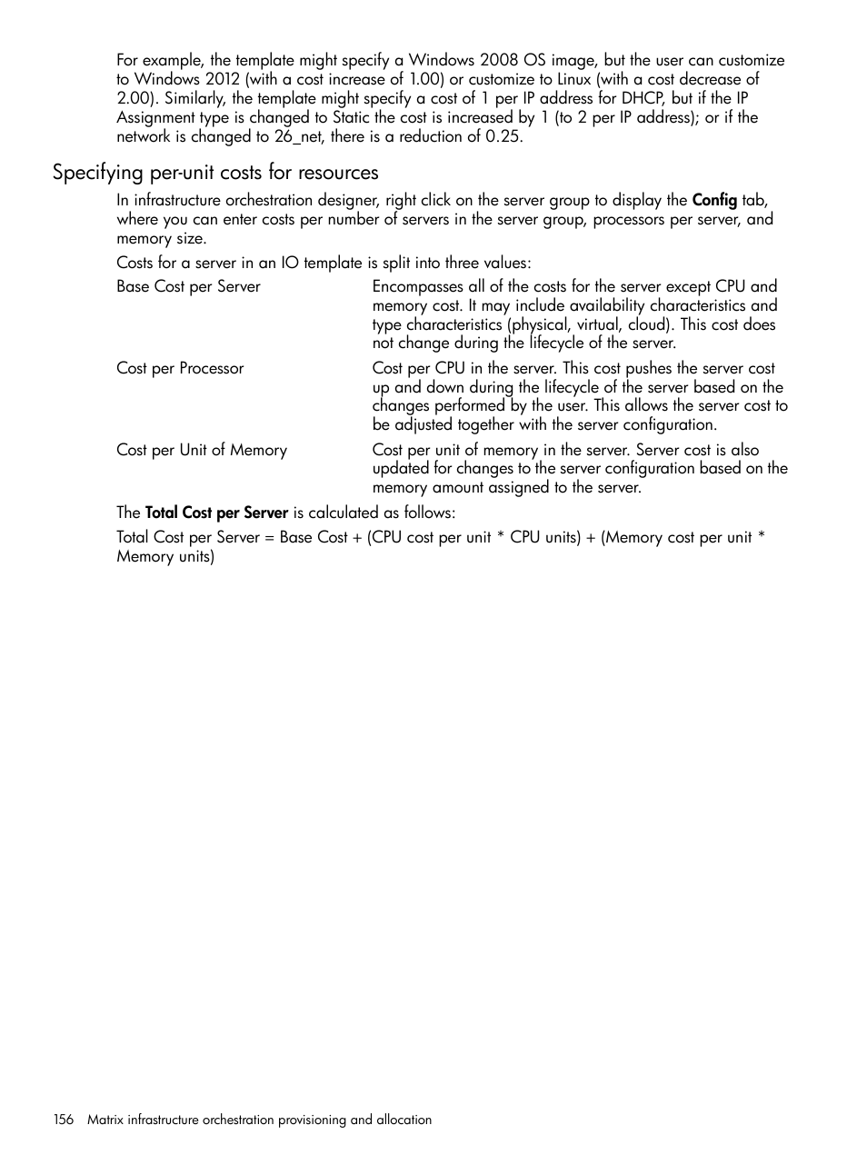 Specifying per-unit costs for resources | HP Matrix Operating Environment Software User Manual | Page 156 / 264