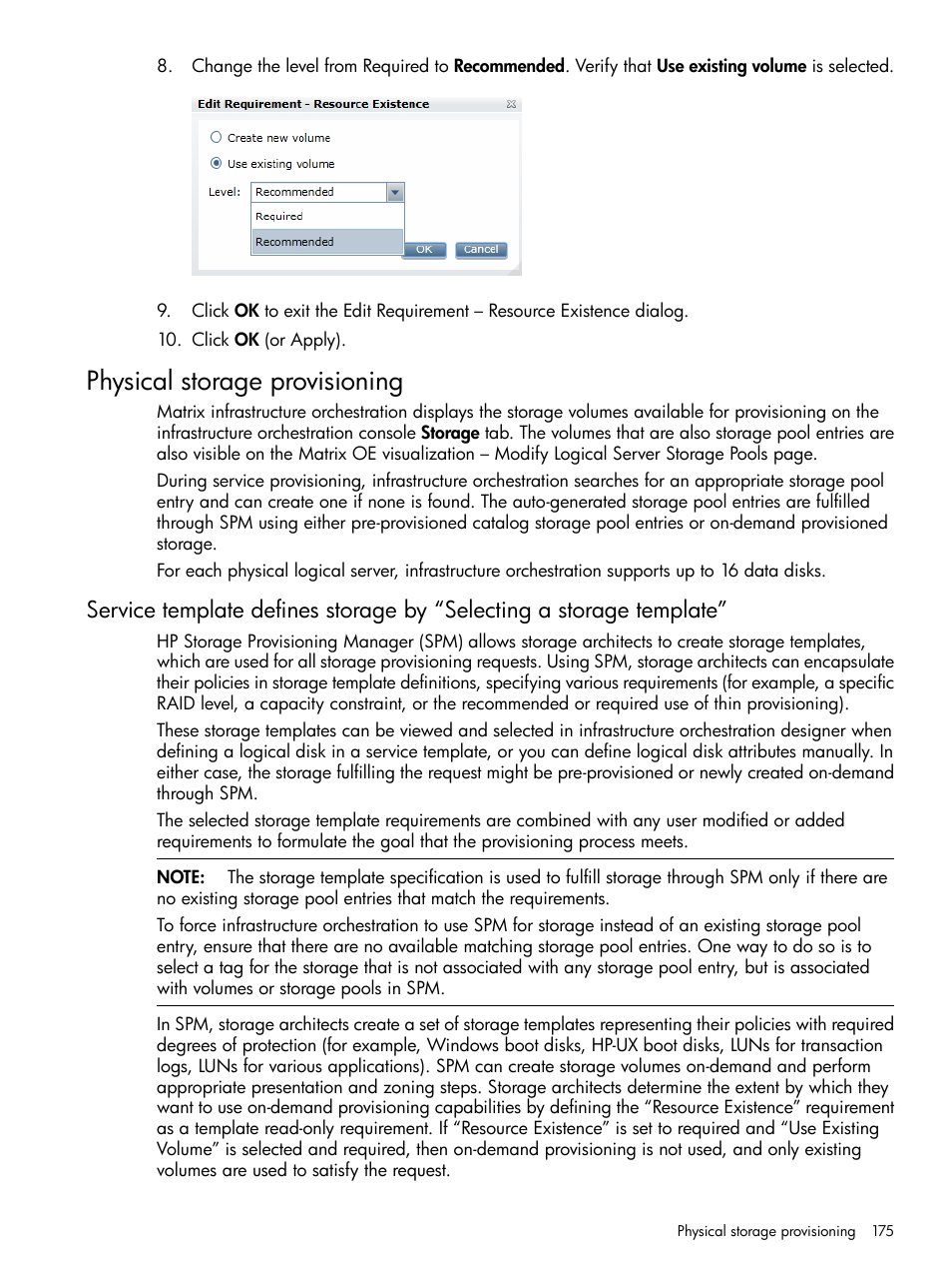 Physical storage provisioning | HP Matrix Operating Environment Software User Manual | Page 175 / 264