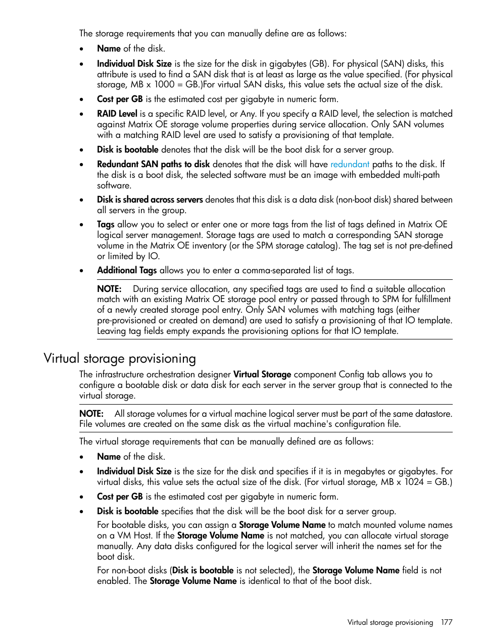 Virtual storage provisioning | HP Matrix Operating Environment Software User Manual | Page 177 / 264