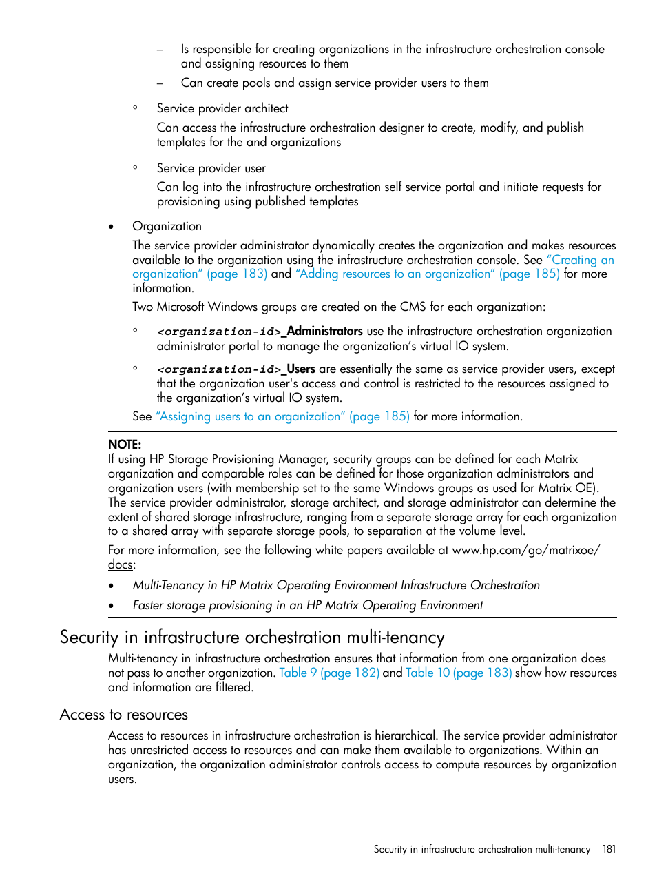 Access to resources | HP Matrix Operating Environment Software User Manual | Page 181 / 264