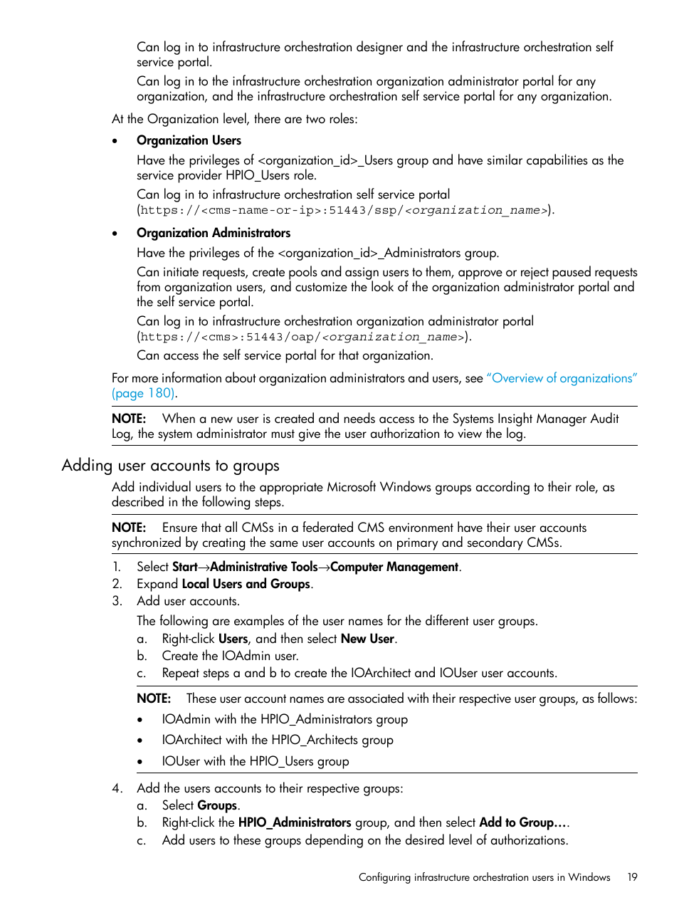 Adding user accounts to groups | HP Matrix Operating Environment Software User Manual | Page 19 / 264