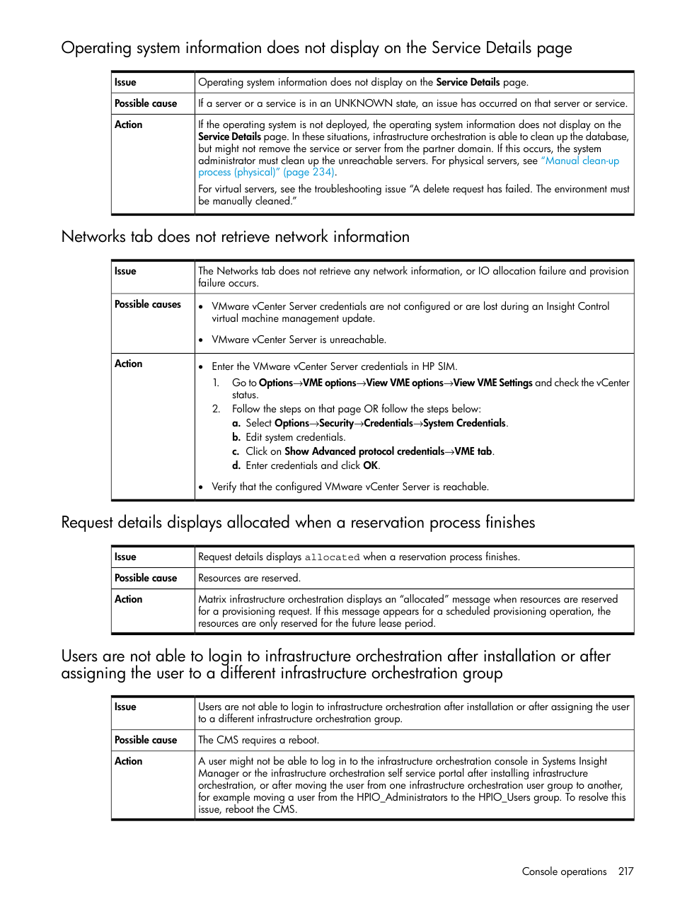 Networks tab does not retrieve network information | HP Matrix Operating Environment Software User Manual | Page 217 / 264