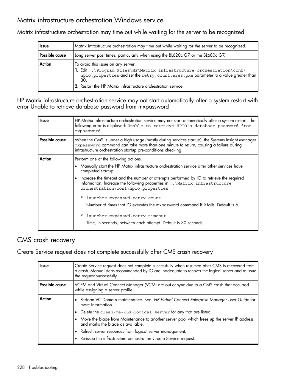 Cms crash recovery | HP Matrix Operating Environment Software User Manual | Page 228 / 264