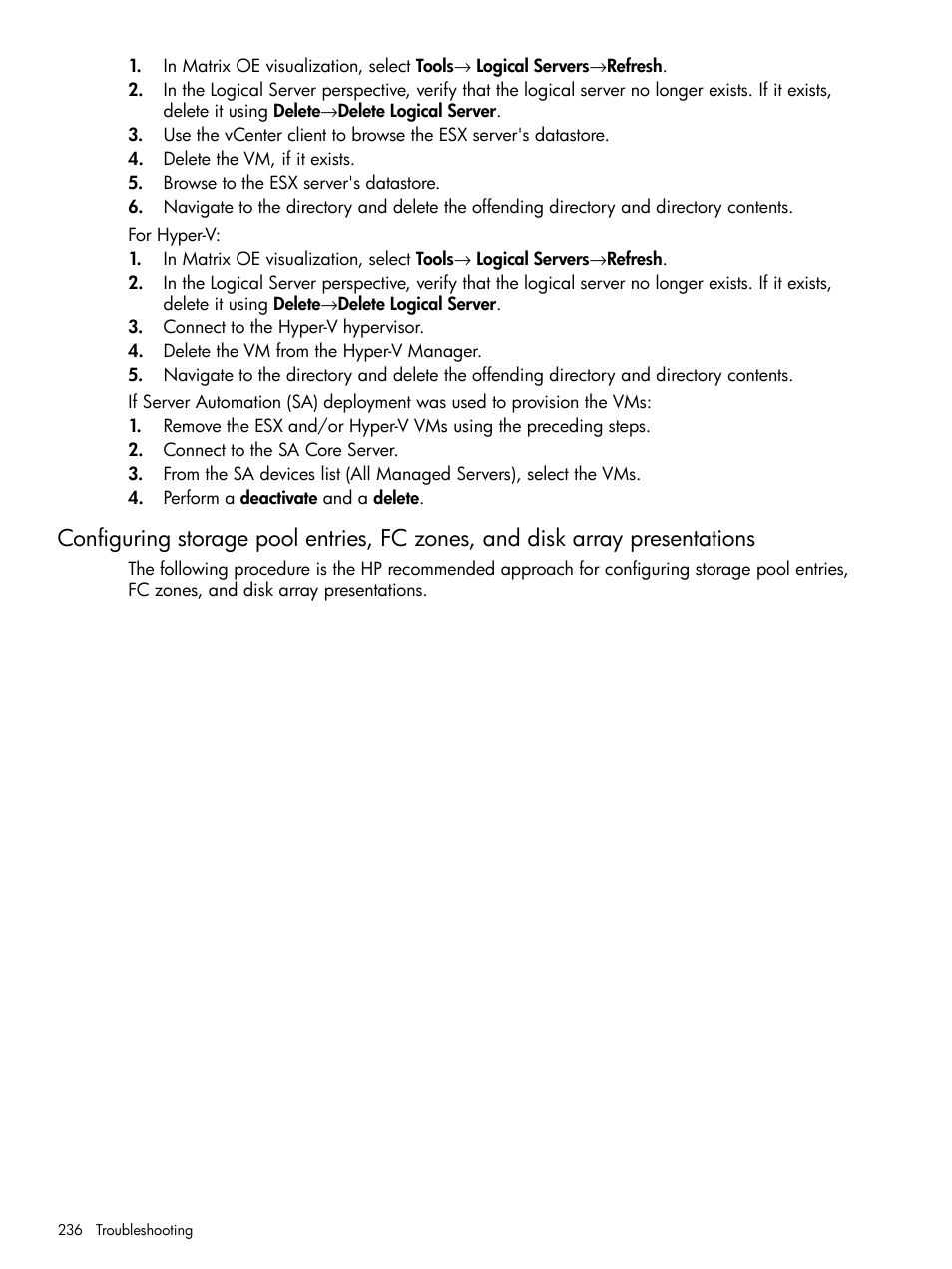 Configuring storage | HP Matrix Operating Environment Software User Manual | Page 236 / 264