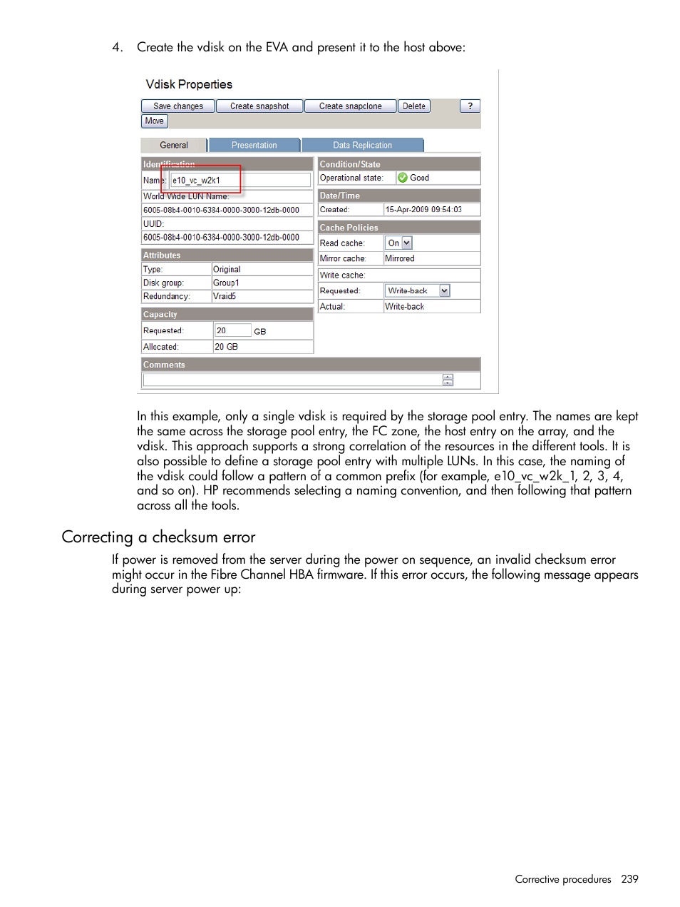 Correcting a checksum error, Correcting a | HP Matrix Operating Environment Software User Manual | Page 239 / 264