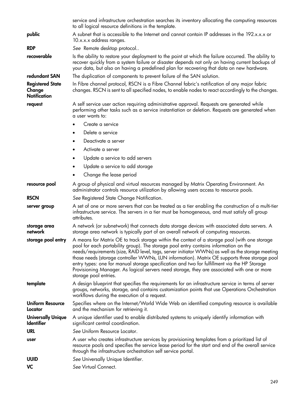 Compute resource pools, Template, Users | Templates, Resources | HP Matrix Operating Environment Software User Manual | Page 249 / 264