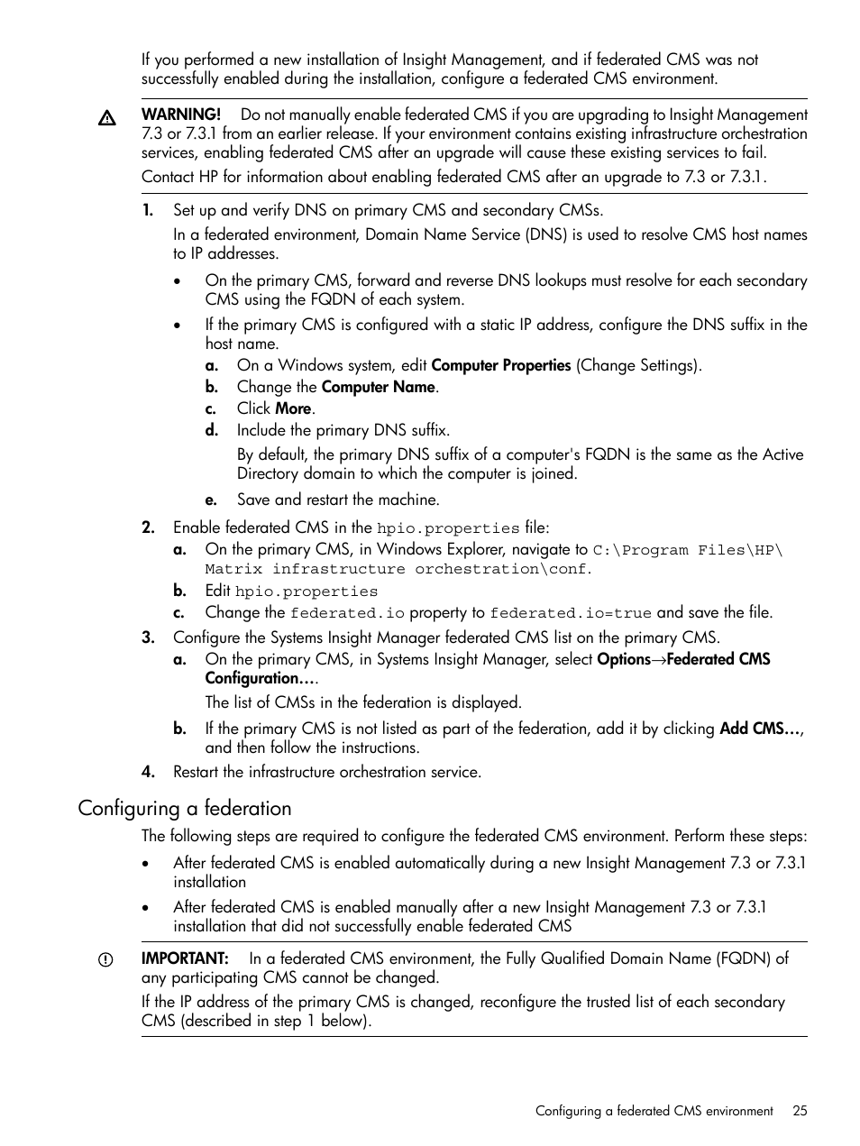Configuring a federation | HP Matrix Operating Environment Software User Manual | Page 25 / 264