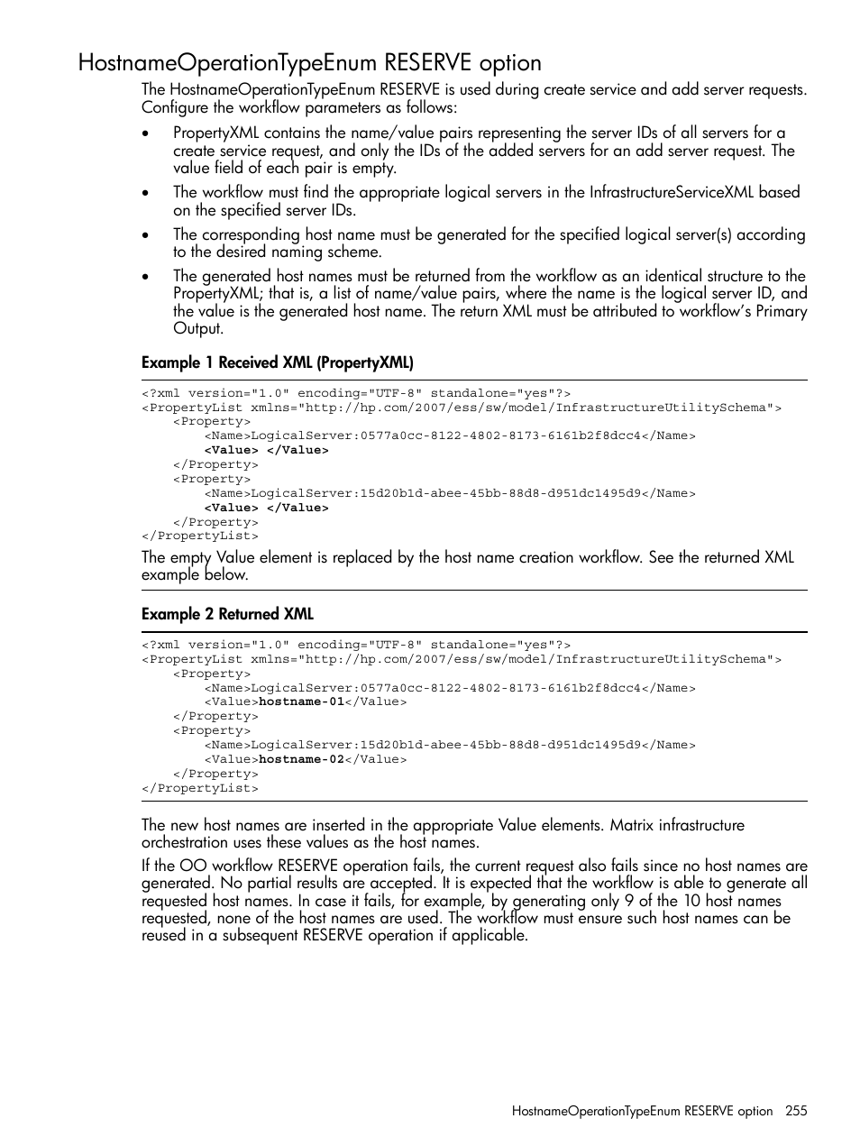 Hostnameoperationtypeenum reserve option | HP Matrix Operating Environment Software User Manual | Page 255 / 264