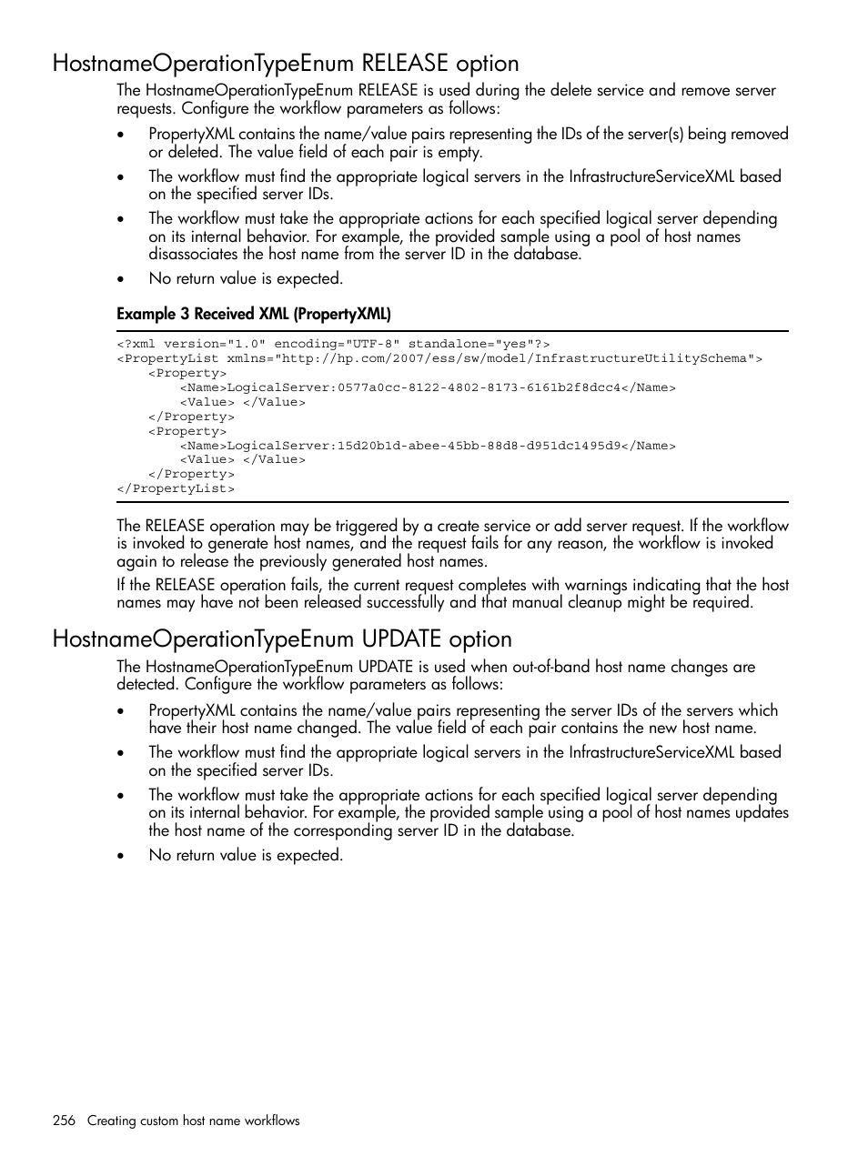 Hostnameoperationtypeenum release option, Hostnameoperationtypeenum update option | HP Matrix Operating Environment Software User Manual | Page 256 / 264