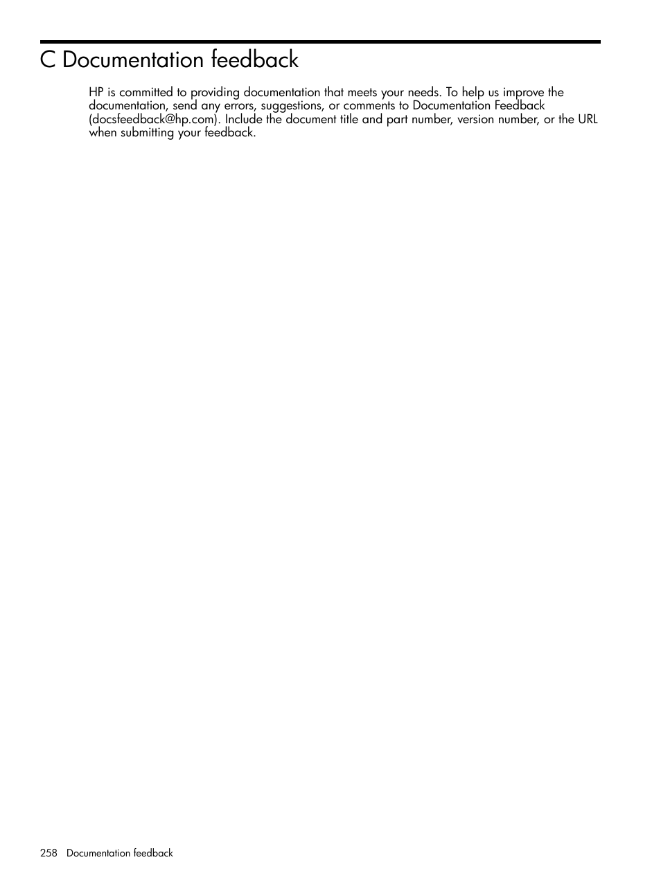 C documentation feedback | HP Matrix Operating Environment Software User Manual | Page 258 / 264