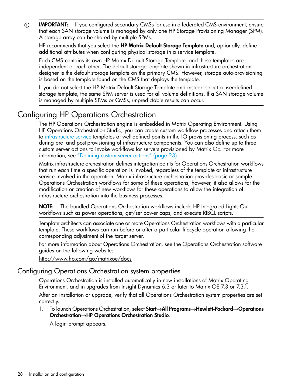 Configuring hp operations orchestration | HP Matrix Operating Environment Software User Manual | Page 28 / 264