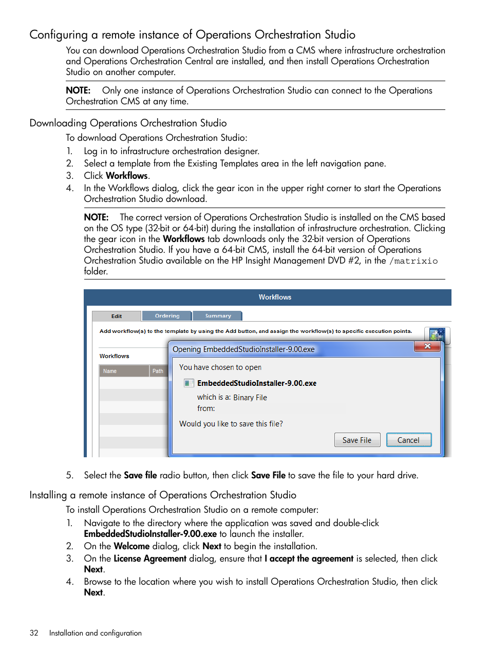 Downloading operations orchestration studio | HP Matrix Operating Environment Software User Manual | Page 32 / 264