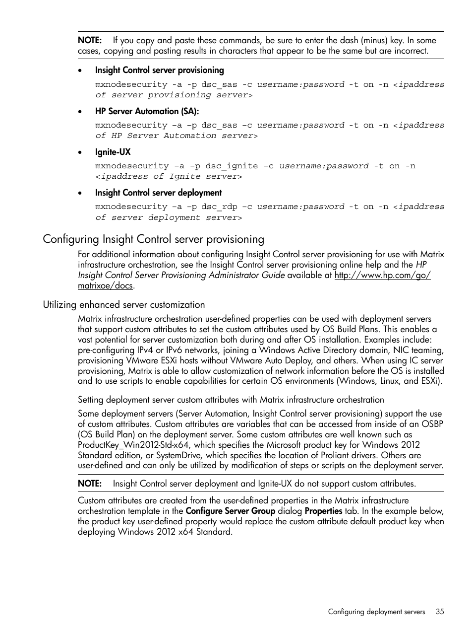 Configuring insight control server provisioning, Utilizing enhanced server customization | HP Matrix Operating Environment Software User Manual | Page 35 / 264