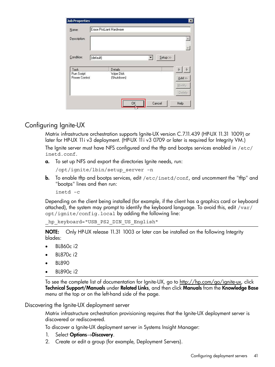 Configuring ignite-ux, Discovering the ignite-ux deployment server | HP Matrix Operating Environment Software User Manual | Page 41 / 264