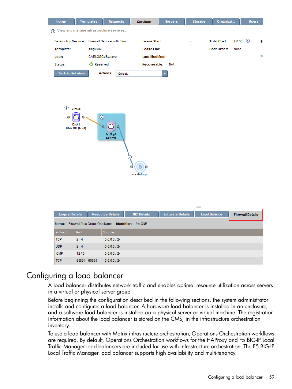 Configuring a load balancer | HP Matrix Operating Environment Software User Manual | Page 59 / 264