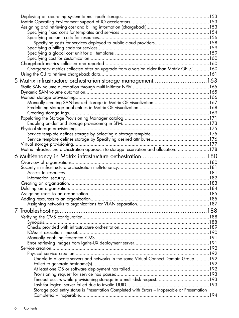 7 troubleshooting | HP Matrix Operating Environment Software User Manual | Page 6 / 264