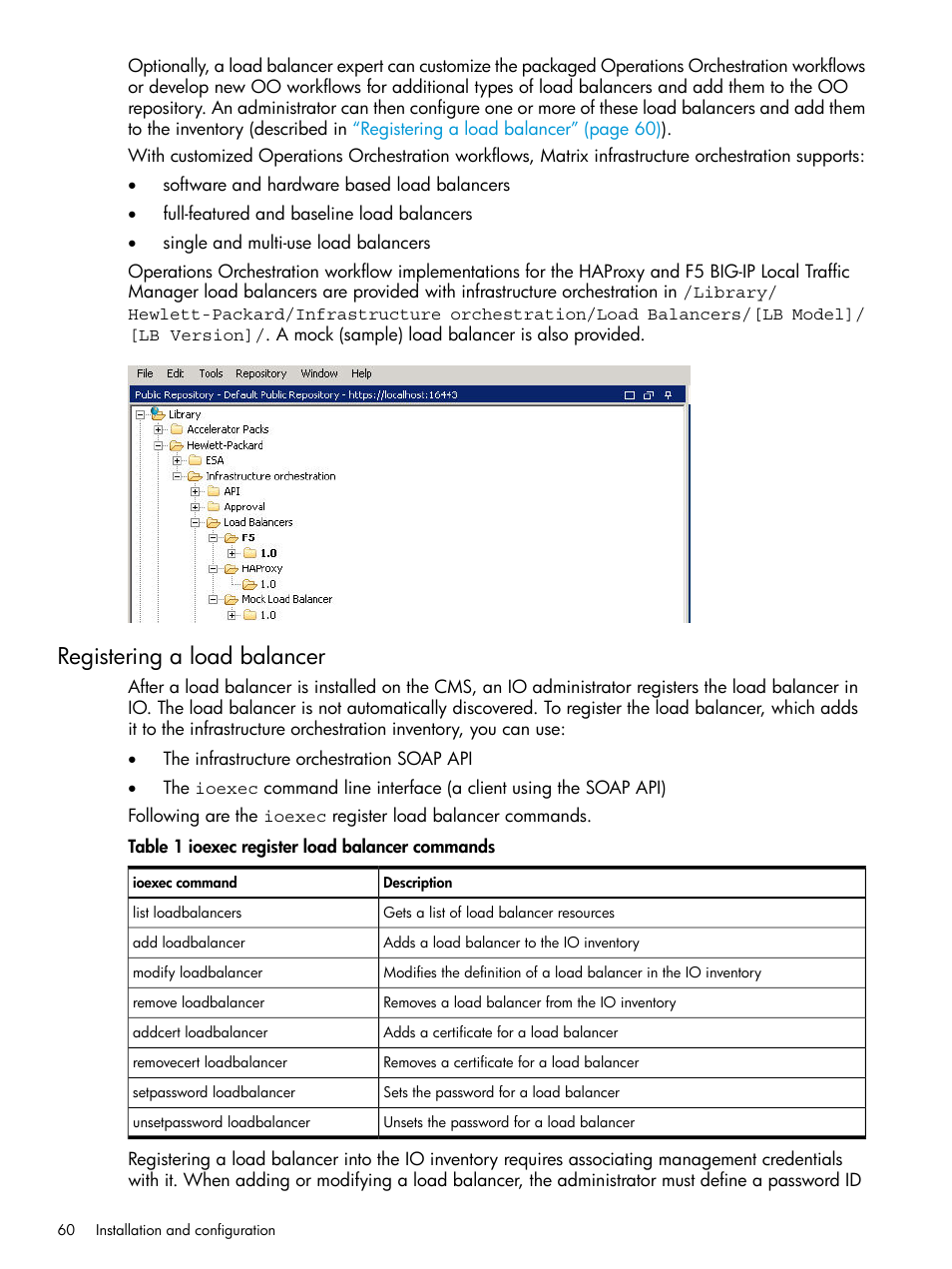 Registering a load balancer | HP Matrix Operating Environment Software User Manual | Page 60 / 264