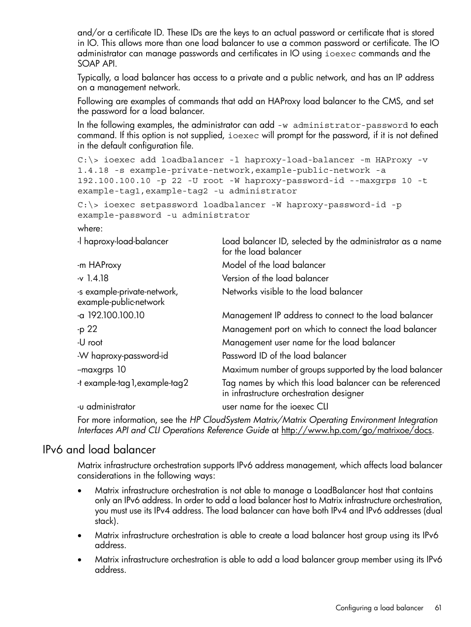 Ipv6 and load balancer | HP Matrix Operating Environment Software User Manual | Page 61 / 264