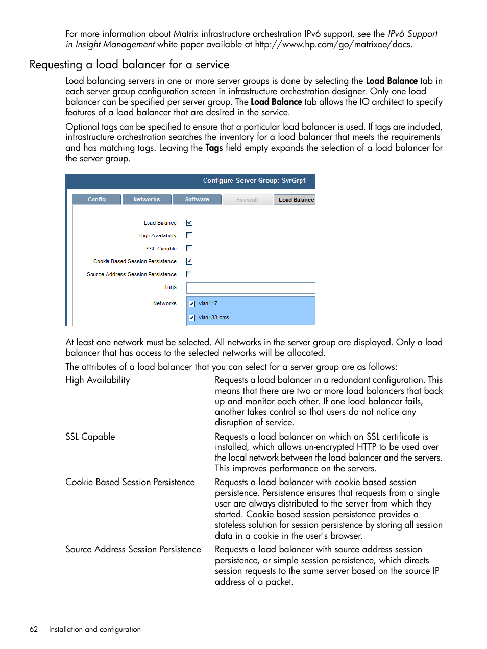 Requesting a load balancer for a service | HP Matrix Operating Environment Software User Manual | Page 62 / 264